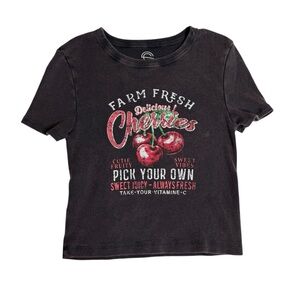 Social Culture Cherry Farm Fresh Cherries Ribbed T-Shirt Mineral Wash Size Large